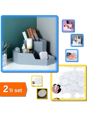 Hereveoyuncak Masaüstü Köşe Makyaj Organizeri + 20 Adet Şeffaf Disk 3 cm Çaplı Güçlü Yapışkanlar - 2li Set M5D8W1