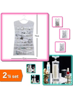 Hereveoyuncak Elbise Şeklinde Çizgili Mücevher Takı Aksesuar Organizeri + Makyaj Pamuğu Organizeri - 2li Set E8K9L