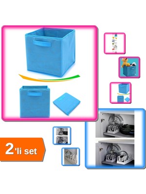 Hereveoyuncak Çok Amaçlı Dolap Içi Düzenleyici Kutu Mavi + 6 Bölmeli Tencere Kapak Rafı Organizeri - 2li Set T4T0J