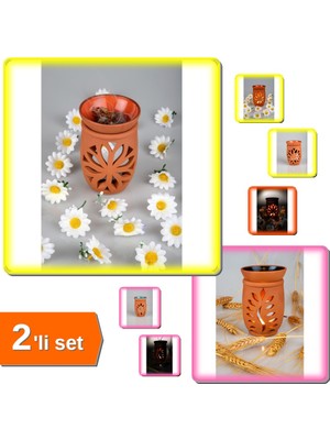 Hereveoyuncak Lotus Çiçeği El Yapımı Çömlek + Yaprak Model El Yapımı Çömlek - Buhurdanlık Tütsülük 2li Set RI27MA