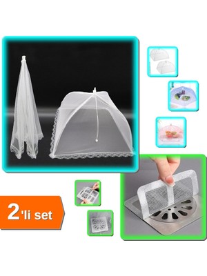 Hereveoyuncak Yiyecek Koruma Şemsiyesi + 10 Adet Yapışkanlı Banyo Gider Koruyucu Saç Toplayıcı - 2li Set N8N7Z2