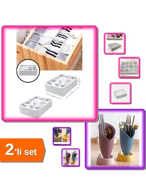 Hereveoyuncak 12 Bölmeli Pratik Çekmece Düzenleyici Organizer + Lale Figürlü Tezgah Üstü Kaşıklık - 2li Set T5E2K0