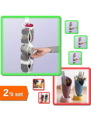 Hereveoyuncak 5 Adet Dolap Içi Asılabilir Temiz Çorap Düzenleyici + Lale Figürlü Tezgah Üstü Kaşıklık - 2li Set P5