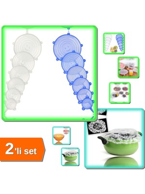 Hereveoyuncak Tazeliği Koruyan 6 Adet Silikon Strech Kapaklar + 8 Adet Pratik Tencere Bonesi - 2li Set A7T1U4