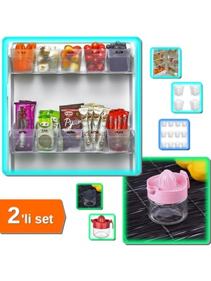 Hereveoyuncak 12 Adet Buzdolabı Içi Mini Düzenleyici Kutu + Cam Kavanozlu Limon Sıkacağı 300 ml - 2li Set B4V9Z9