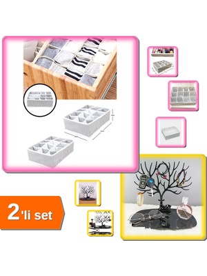 Hereveoyuncak 12 Bölmeli Pratik Çekmece Düzenleyici + Siyah Geyik Tasarımlı Mücevher Organizeri - 2li Set Z3E3G9