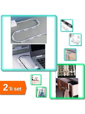 Hereveoyuncak Kablo Tutucu Sabitleyici Yapışkanlı Klipsler 20 Adet + Çekmece Havluppan Askı 6 Adet- 2li Set Q5X8Q1