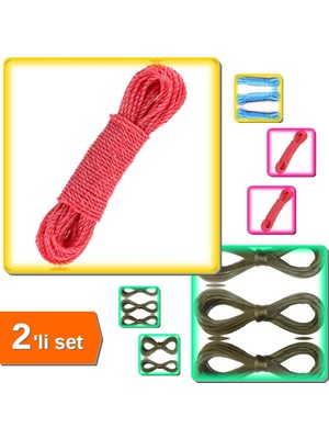 Hereveoyuncak Naylon Çamaşır Ipi 20 Metre + Çelik Çamaşır Ipi 10 Metre - 2li Çamaşır Ipi Seti N6T4A4