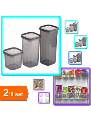 Hereveoyuncak 3 Adet 3 Boy Kapaklı Plastik Kavanoz + 6 Adet Buzdolabı Içi Mini Düzenleyici Kutu - 2li Set R2W5X4