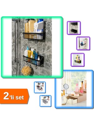 Hereveoyuncak Compact Çekmeceli Standlı Makyaj Düzenleyici + 2 Adet Plastik Yapışkanlı Askılı Raf - 2li Set W7Q2B5