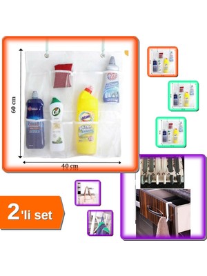 Hereveoyuncak 8 Cepli Askılı Mutfak Banyo File Düzenleyici + 6 Adet Çekmece Havluppan Askısı - 2li Set K0J2P9