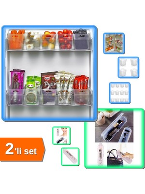 Hereveoyuncak 6 Adet Buzdolabı Içi Mini Düzenleyici Kutu + Şeffaf Kapaklı Makyaj Fırçası Kutusu - 2li Set E0H1B3