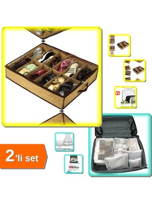 Hereveoyuncak 12 Bölmeli Ayakkabı Saklama Hurcu Model 2 + 6 Parça Anne Bebek Çanta Düzenleyici - 2li Set V8F3K4