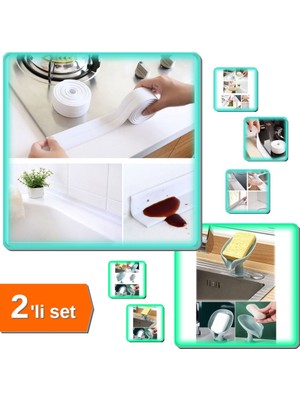 Hereveoyuncak Su Sızdırmaz Bant Lavabo Küvet Kenar Bandı 3.2m + Vantuzlu Su Giderli Katı Sabunluk - 2li Set N1T4X1