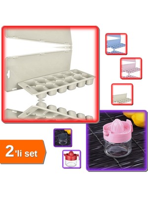 Hereveoyuncak Kapaklı 12 Bölmeli Buz Kalıbı + 300 ml Cam Kavanozlu Limon Narenciye Sıkacağı - 2li Set U9Q7V6