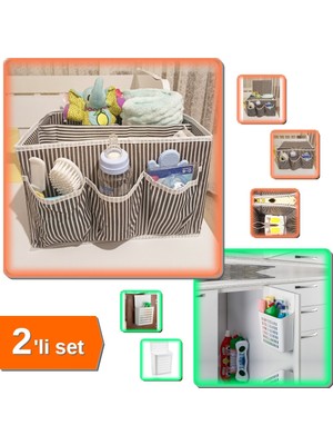 Hereveoyuncak 5 Bölmeli Bebek Beşik Başucu Düzenleyici + Dolap Kapağına Asılabilen Organizeri - 2li Set N2C4H4