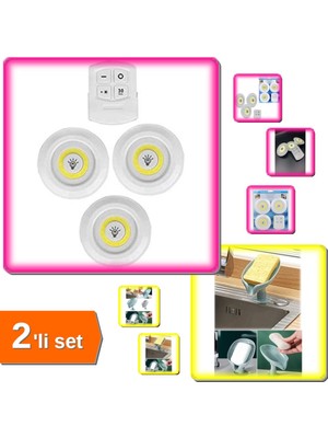Hereveoyuncak Vantuzlu Su Giderli Katı Sabunluk + 3 Adet Uzaktan Kumandalı Kablosuz LED Spot Lambalar - 2li Set D3