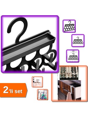 Hereveoyuncak Kravat Şal ve Takı Askısı + 6 Adet Çekmece Havluppan Askısı - Siyah - 2li Set U5H2Y2