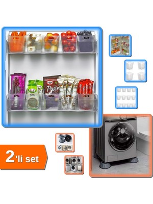 Hereveoyuncak 6 Adet Buzdolabı Içi Mini Düzenleyici Kutu + Çamaşır Makinesi 4 Adet Titreşim Engelleyici - 2li Set