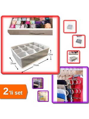 Hereveoyuncak Pratik Çekmece Düzenleyici Organizer 12 Bölmeli + Pantolon Askısı 5 Katlı - 2li Set J0U7P9