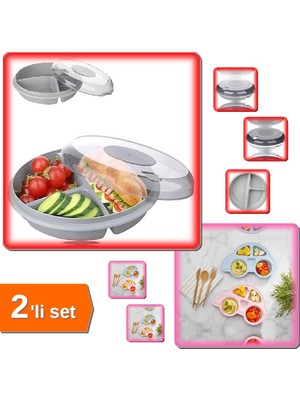 Hereveoyuncak 3 Bölmeli Kapaklı Pratik Kahvaltılık + Mama Tabağı Tabldot Araba - 2li Set T2Y4P6
