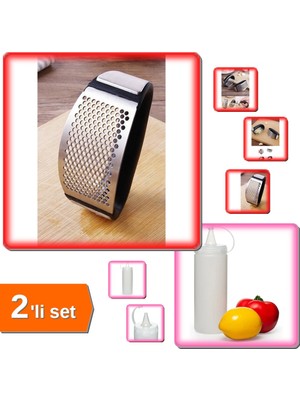Hereveoyuncak Yeni Sarımsak Ezici Paslanmaz Çelik + Şeffaf Sos Şişesi 400 ml - 2li Set E4P3N9