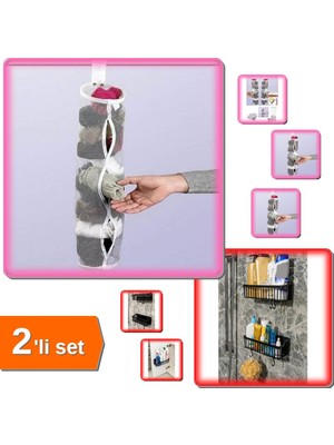 Hereveoyuncak 5 Adet Dolap Içi Temiz Asılabilir Çorap Filesi + 2 Adet Plastik Yapışkanlı Raf - 2li Set P3X7W8