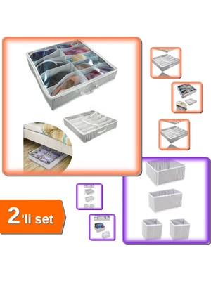 Hereveoyuncak Ayakkabı Saklama Çantası 12 Bölmeli Siyah Beyaz + 4 Parça Çekmece Düzenleme Organizer - 2li Set W7H4