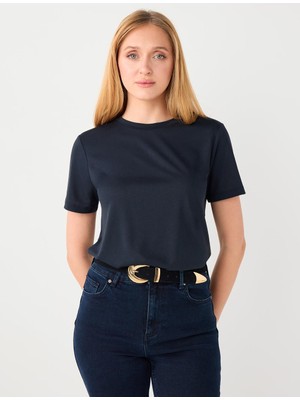 Jimmy Key Siyah Kısa Kollu Bisiklet Yaka Modal Örme Tişört