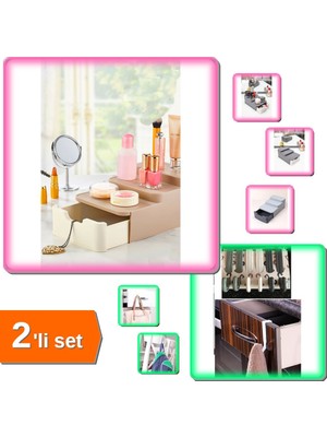 Hereveoyuncak Compact Çekmeceli Standlı Makyaj Organizeri + 6 Adet Çekmece Havluppan Askısı - 2li Set Q2Z6Q3