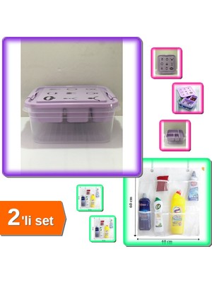 Hereveoyuncak Takı Dikiş Kutusu Saklama Hobi Kutusu + 8 Cepli Askılı Mutfak Banyo Düzenleyici - 2li Set X2F4J0