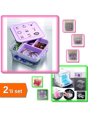 Hereveoyuncak Pratik Takı - Dikiş Kutusu - Hobi Saklama Kabı + Kapaklı Kulak Çubuğu Organizer 2li Set – M4X7R2