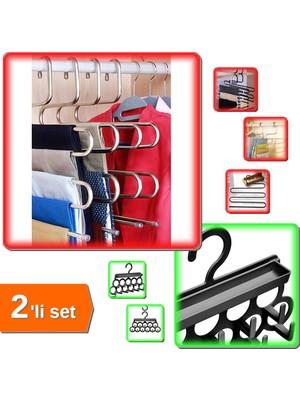 Hereveoyuncak Pantolon Askısı 5 Katlı + Kravat Şal Takı ve Aksesuar Düzenleyici Askı Pratik - 2li Set N8D4S4