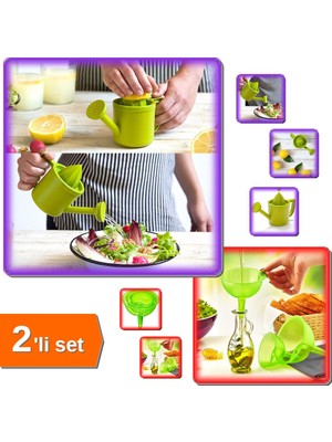 Hereveoyuncak Bahçıvan Limon Sıkacağı - Hazneli Narenciye Sıkacağı + Huni Seti 3 Parça 3 Boy - 2li Set B2Y0Q0