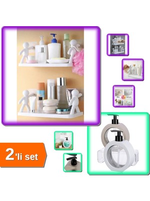Hereveoyuncak 2 Adet Makyaj Malzeme Baharatlık Rafı + 350 ml Tezgah Üstü Bulaşık Deterjanlık Sabunluk - 2li Set L1