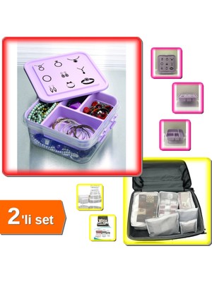 Hereveoyuncak Takı Dikiş Kutusu Saklama Kabı Hobi + Anne Bebek Hastane Çantası Düzenleyici 6 Parça - 2li Set E5J5V