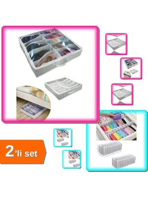 Hereveoyuncak 12 Bölmeli Ayakkabı Saklama Çantası + 10 Gözlü M Beden Akordiyon Çekmece Organizer - 2li Set P7K8C9
