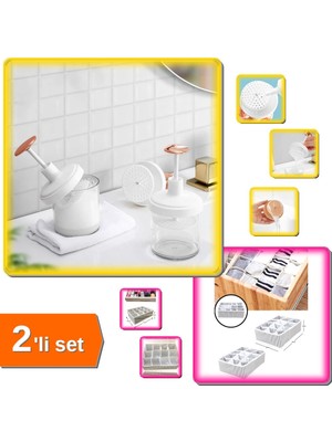 Hereveoyuncak Taşınabilir Yüz Temizleme Krem Köpük Makinesi + 12 Bölmeli Çekmece Organizer - 2li Set B6E2T9