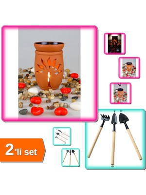 Hereveoyuncak Hayat Ağacı El Yapımı Çömlek Buhurdanlık Tütsülük + 3 Parça Mini Bitki Hobi Seti Bahçe - 2li Set N9A