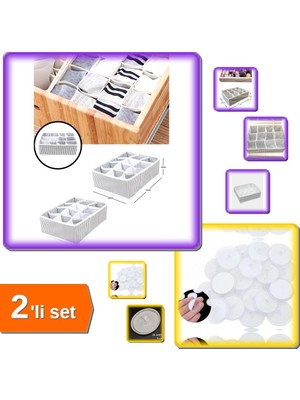 Hereveoyuncak 12 Bölmeli Çekmece Düzenleyici + 20 Adet Şeffaf Güçlü Disk Yapışkan 3 cm Çaplı - 2li Set R6V5H6