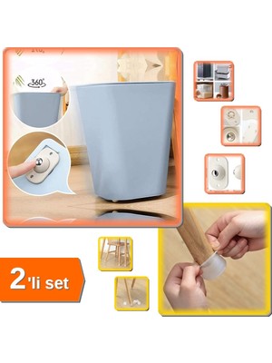 Hereveoyuncak 4 Adet Yapışkanlı Eşya Kaydırma Bilyeleri + 8 Adet Gürültü Emici Silikon Kılıf - 2li Set Q0Z0Z7