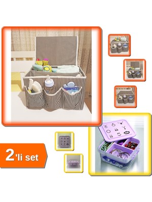 Hereveoyuncak Takı Dikiş Kutusu Saklama Kabı + 2 Adet Bebek Beşik Başucu Düzenleyici - 2li Set K7N5G1