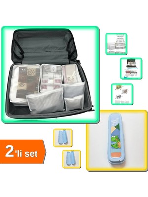 Hereveoyuncak 6 Parça Gri - Beyaz Çizgili Anne Bebek Çantası Düzenleyici + Mavi Çanta Içi Saklama Kutusu - 2li Set