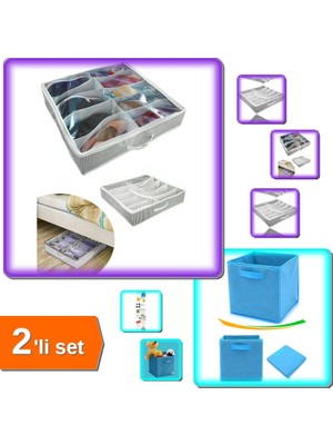 Hereveoyuncak Ayakkabı Saklama Çantası Hurcu 12 Bölmeli + Mavi Dolap Içi Bölüm Düzenleyici Kutu - 2li Set J9E0Q4