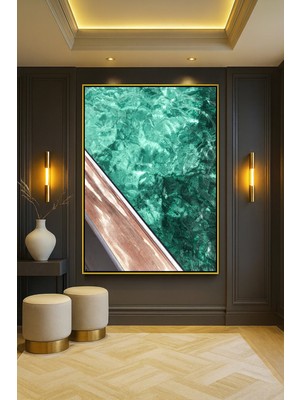 Wallivo Ahşap Güverteden Turkuaz Suya Çapraz Bakış Gümüş Metal Çerçeveli Kanvas Tablo