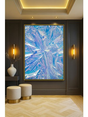 Wallivo Fütüristik Holografik Malzemenin Yakın Çekimi Gold Metal Çerçeveli Kanvas Tablo