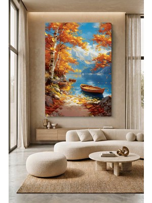 Wallivo Turuncu Temalı Nehir Manzarası - Gün Batımı Kanvas Tablo