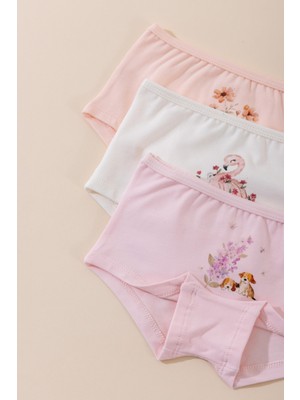 Baykar Kız Çocuk Pamuklu Renkli Baskılı Likralı Boxer 3'lü Paket 5710 Renkli