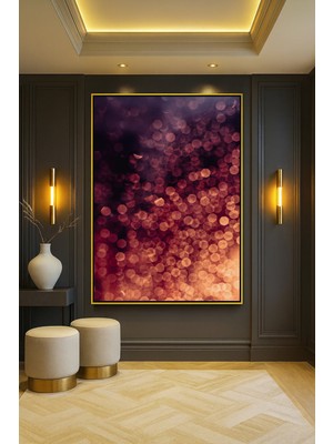 Wallivo Sıcak Altın Kırmızı Bokeh Işıklar Soyut Fotoğraf Bronz Metal Çerçeveli Kanvas Tablo