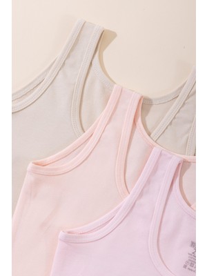 Baykar Kız Çocuk Pamuklu Kalın Askılı Renkli Baskılı Klasik Atlet 3'lü Paket 4702 Renkli